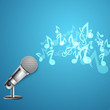 Musical notes coming out from microphone.