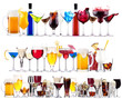 Set of different alcoholic drinks and cocktails