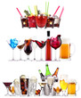 Set of different alcoholic drinks and cocktails
