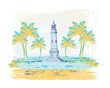 Illustration: Retro background with lighthouse Retro background with lighthouse