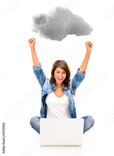 Photo: Woman cloud computing Woman cloud computing