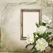 Vintage background with frame and bunch of roses