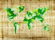 Photo: Carte du monde feuilles, texture vintage Carte du monde feuilles, texture vintage