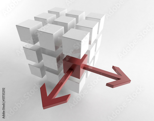 Illustration: White 3d cube with mini red cube | Concept White 3d cube with mini red cube | Concept