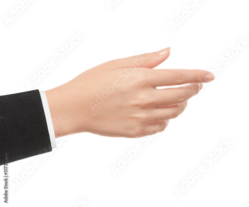 Photo: Empty open woman hand on white background Empty open woman hand on white background