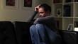 Depressed woman at home, dolly shot