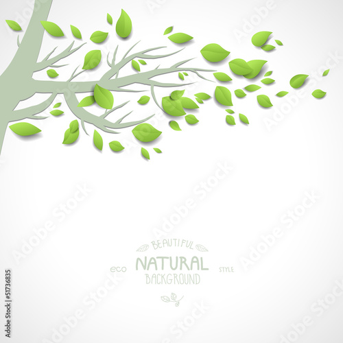 Vector: Background with branch and green leaves Background with branch and green leaves