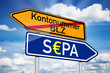 Wegweiser in Blau mit S€PA und Kontonummer BLZ