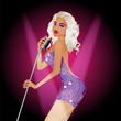 girl in purple dress singing into the microphone