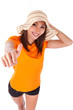 Portrait of a young beautiful asian woman making thumbs up - Asi