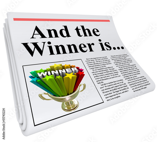 Illustration: And the Winner Is Newspaper Headline Announcement Trophy And the Winner Is Newspaper Headline Announcement Trophy