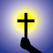 Person showing faith in lord by holding holy cross- vector graph