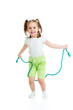 Photo: kid girl jumping through rope isolated kid girl jumping through rope isolated