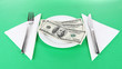 Foto: Money on plate on green background Money on plate on green background