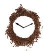 Wall clock of coffee beans isolated on white