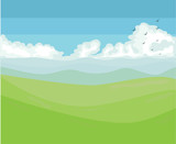 Mountain and green hills with blue sky and clouds Spring view
