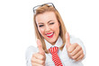 Smile happy formal woman with thumb up