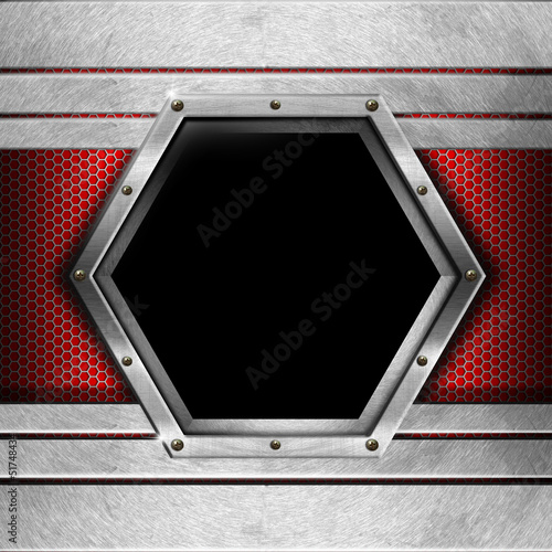 Illustration: Red and Metal Background with Hexagon Red and Metal Background with Hexagon