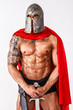 Calm warrior is standing with his sword