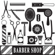 Vintage barber and hairdresser related silhouette set