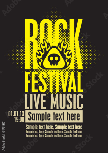 Vector: poster for a rock festival with skull on fire poster for a rock festival with skull on fire