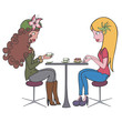illustration of a fashion girls drinking coffee