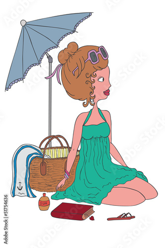 Vector: illustration of a fashion girl on the beach illustration of a fashion girl on the beach