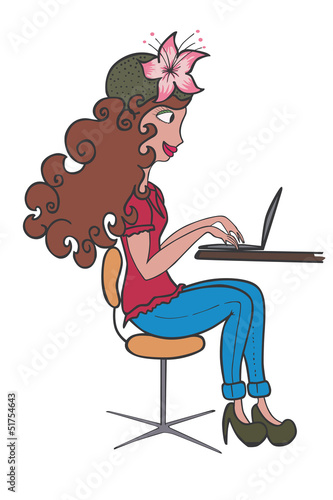 Vector: illustration of a fashion girl with laptop illustration of a fashion girl with laptop