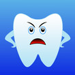 an angry tooth on a blue background