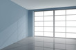 Illustration: blauer raum mit fensterfront blauer raum mit fensterfront