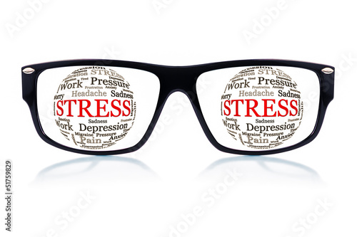 Illustration: Sunglasses with the word stress in place of the eyes Sunglasses with the word stress in place of the eyes