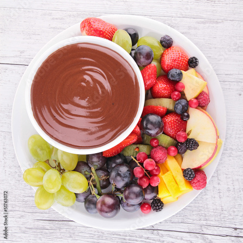Photo: chocolate sauce and fruits chocolate sauce and fruits