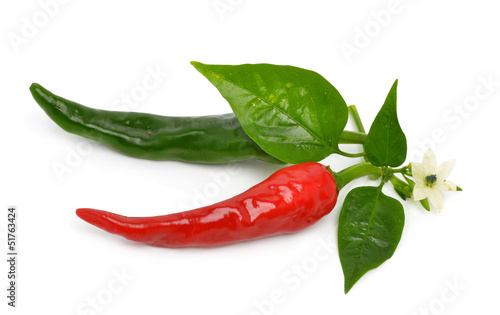 Photo: Red and green hot peppers with leaf Red and green hot peppers with leaf