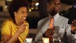 African American couple ordering from menu in cafe