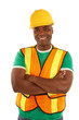 Happy african american construction with arms crossed