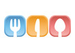 Drei farbige Teller mit Besteck Logo Restaurant