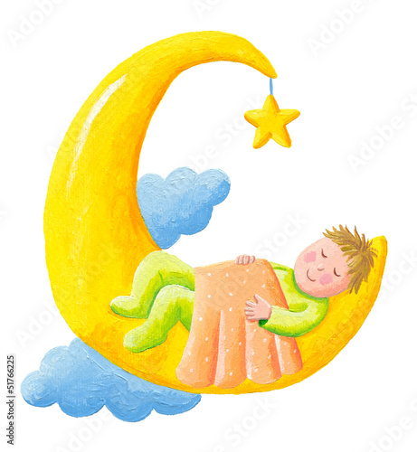 Illustration: Baby sleeps on the moon Baby sleeps on the moon