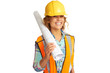 Happy beautiful female construction worker