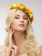woman wearing wreath of flowers