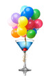 Foto: Blue martini cocktail with color balloons isolated on white Blue martini cocktail with color balloons isolated on white
