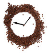 Wall clock of coffee beans isolated on white