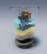 Oil platform in the glass