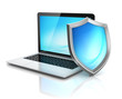 laptop with shield - internet security 3d concept