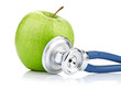 Medical stethoscope and apple isolated on white