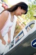 Woman paying for parking