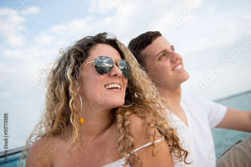 Photo: Mother and son sailing on a boat Mother and son sailing on a boat