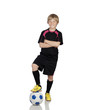 Photo: Preteen with a uniform for play soccer stepping the ball Preteen with a uniform for play soccer stepping the ball