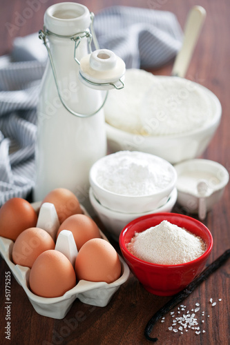 Photo: Baking ingredients on the table, selective focus Baking ingredients on the table, selective focus