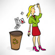 Vektor: Businesswoman throws documents in the trash Businesswoman throws documents in the trash