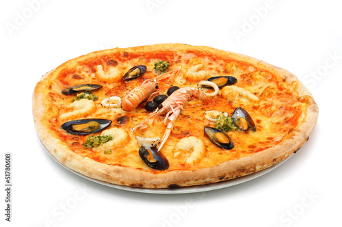 Photo: big italian pizza with seafood and norway lobster big italian pizza with seafood and norway lobster